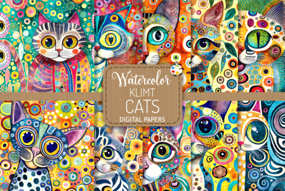 Download Klimt Cats Set 3 - Watercolor Portraits - Portraits Collection