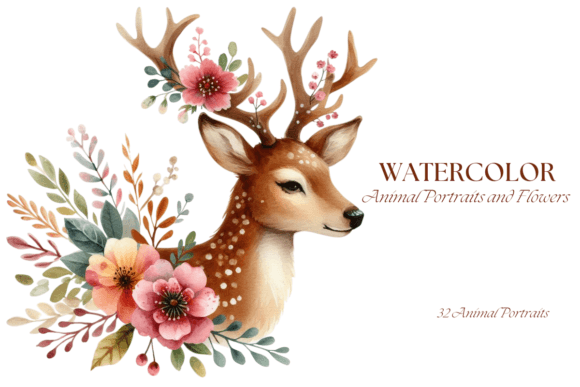 Download Watercolor Animal Portraits and Flowers - Portraits Collection